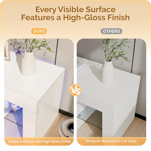 VINGLI LED TV Stand, 71'' Modern Entertainment Center with LED Lights and Storage for 65/70/75/85 Inch TV (White, 71'' x 14'' x 18'') VINGLI