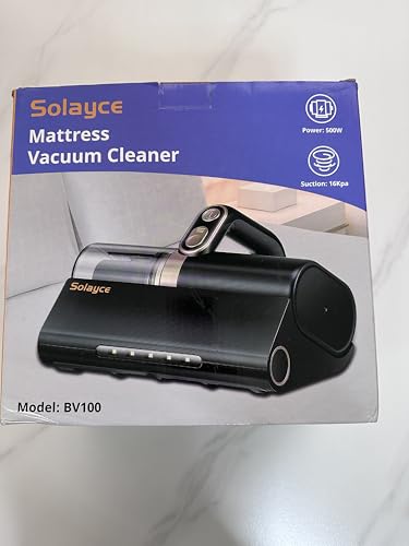Solayce Bed Vacuum Cleaner, 16Kpa Suction 500W Powerful Double Cup Mattress Cleaner, Mattress Vacuum Cleaner with Dust Sensor, Ultrasonic & Heating Tech, HEPA Filter(Corded) Solayce