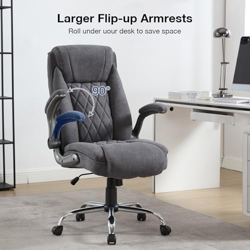 Big and Tall Fabric Office Chair 400lbs High Back Executive Computer Desk Chair with Flip Up Armrest, Breathable Fabric Adjustable Height Ergonomic Home Office Heavy Duty KWKSV