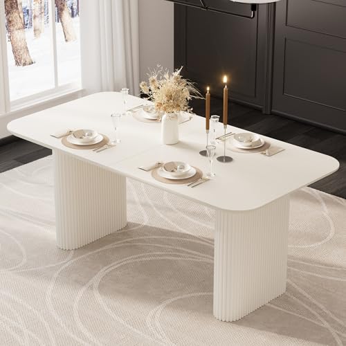 RGZ 71" Modern Cream White Oval Kitchen Table, Dining Table for 4-6 People, Easy to Assemble Accent Oval Dinner Room Table with White Ripple Legs for Home, Apartment, Dining Room, Kitchen RGZ