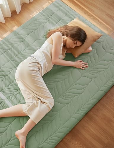 ZonLi Japanese Floor Mattress Futon Mattress King Size, 4" Thicken Roll Up Tatami Mat 100% Cotton Washable Cover, Portable & Foldable Floor Bed Mattress for Sleeping, Dormitory, Adult Kids, Green ZonLi