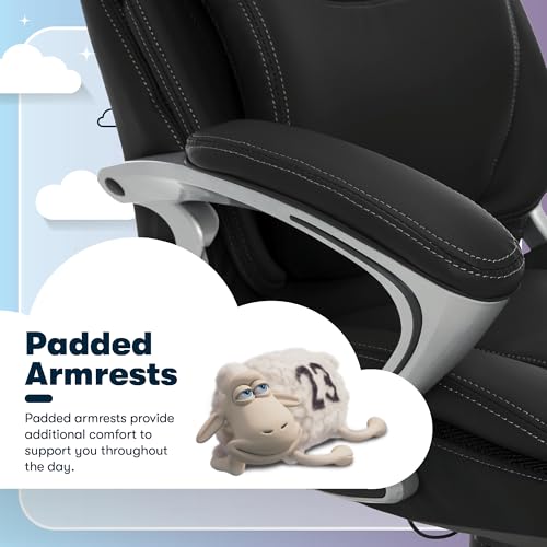 Serta Bryce Executive Office Chair, Ergonomic Computer DeskChairs with Patented AIR Lumbar Support, Comfy Body Pillows, Height Adjustable, Swivel Base with Wheels, Bonded Leather, Black Serta