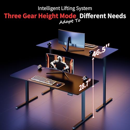 Shintenchi Standing Desk, 71x31 Inch Height Adjustable Electric Sit Stand up Desk, Ergonomic Rising Computer Table, Modern Lift Gaming Desk Workstation for Home Office, Black Shintenchi