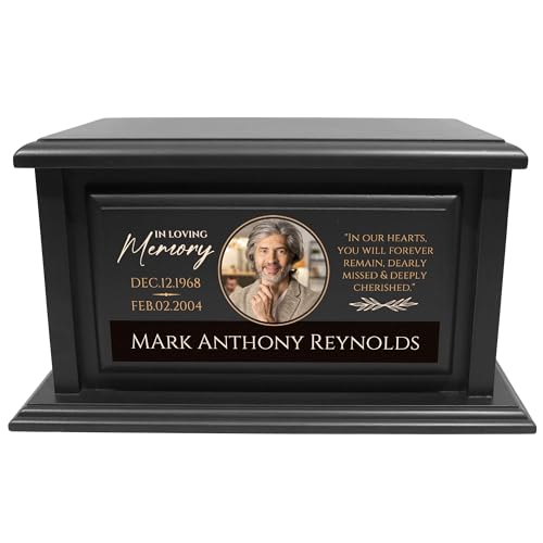 Personalized Solid Wood Human Urns for Ashes 250lbs, Custom Urn Box for Human Ashes, Large Burial and Cremation Urns for Ashes, Black Wood Color (Design 4) Basic Fundamentals