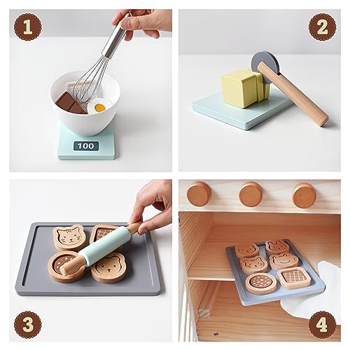 PairPear Wooden Toy Cookies and Baking Set,Kids 28 Pieces Play Food Toy Kitchen Playset,Pretend Play Kitchen Accessories Gift for Boys and Girls 3 Years and up. PairPear