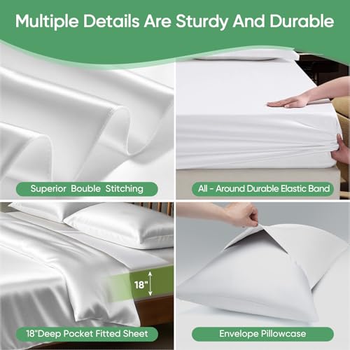 Luxury Organic Tencel & Viscose from Bamboo Cooling Sheet Set,Silky Soft Lyocell Sheets with Deep Pocket, Hypoallergenic & Breathable Bedding with Pillowcases (White, King)