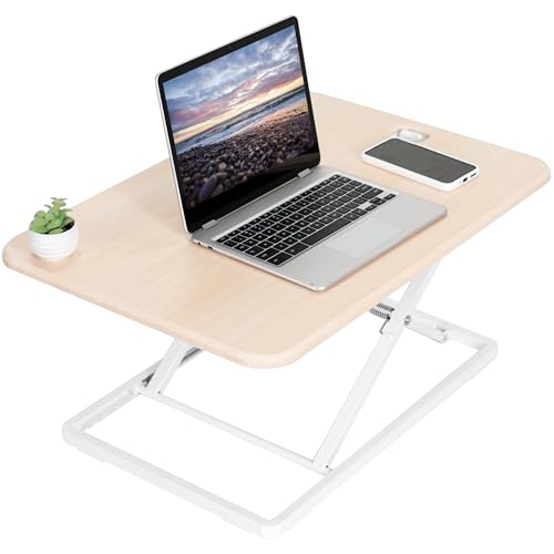 VIVO Ultra-Slim Single Top Height Adjustable Standing Desk Riser, Compact Sit Stand Desktop Converter for Monitor or Laptop, Light Wood, DESK-V001JF VIVO