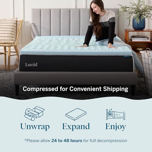 LUCID 2 Inch Gel Memory Foam Mattress Topper, Full size – 5 Zones – Cooling Gel Infusion – CertiPur Certified Foam LUCID