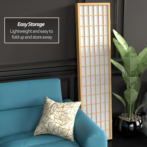 Red Lantern 6 ft. Tall Window Pane Shoji Screen - Natural - 4 Panels Red Lantern