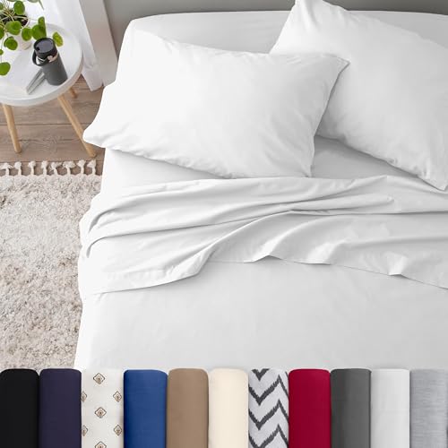 3 Piece Twin Sheets Set | Twin Bed Sheets Set – Light Weight, Soft Breathable Sheets | Brushed Cotton Rich Blend | Secure-Fit, Wrinkle Resistant, Durable, Easy Care Bed Sheets | Comfy Sheets | White Martex