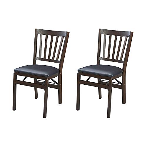 MECO Stakmore Premium Solid Wood Dining Table Compact Folding Chair Set with Fabric Padded Upholstered Seat, Espresso/Black (Set of 2) MECO
