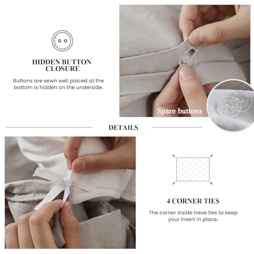 Simple&Opulence 100% Linen Duvet Cover Set, Natural French Flax Light Grey Ruffle Duvet Cover Twin Size, Breathable Comfy Linen Bedding Comforter Cover with 1 Pillowcase (Light Grey, 68" x 86") Simple&Opulence