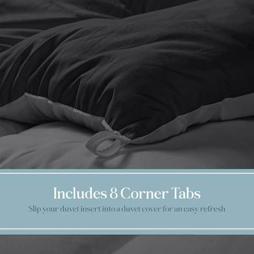 ROYALE LINENS Reversible Comforter - Twin XL Duvet Insert - All Season Soft Quilted Comforters with 8 Corner Tabs - Down Alternative Bedding Comforter - Duvet Insert (Black/Charcoal, Twin XL 68"x92") ROYALE LINENS