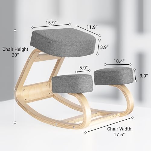 Desky Ergonomic Black Kneeling Chair – Adjustable Wooden Frame with Cushioned Seat and Knee Pads, Natural Finish, Home Office & Study Support Desky
