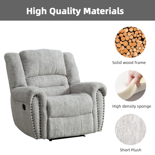 CANMOV Manual Recliner Chair, Classic and Traditional Manual Recliner Chair with Comfortable Arms and Back Single Sofa for Living Room, White Grey