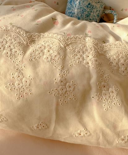 VM VOUGEMARKET Girl's Pink Flower Duvet Cover Twin,Romantic Lace Bedding Set with Zipper Ties Soft Lightiweght Washed Microfiber Comforter Cover for Teen Girls VM VOUGEMARKET