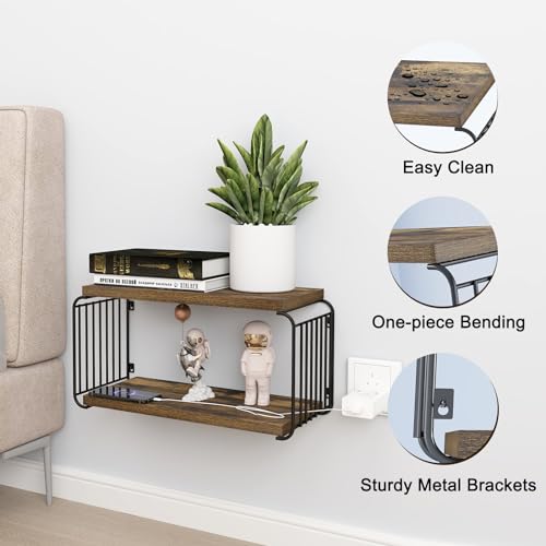 MXCSE Floating Nightstand Shelves, Modern Night Stand for Bedroom, Wood Floating Shelf for Wall, Nightstand Bedside Table, Mid Century Wall Shelves for Living Room, Bedroom (1, Brown) MXCSE