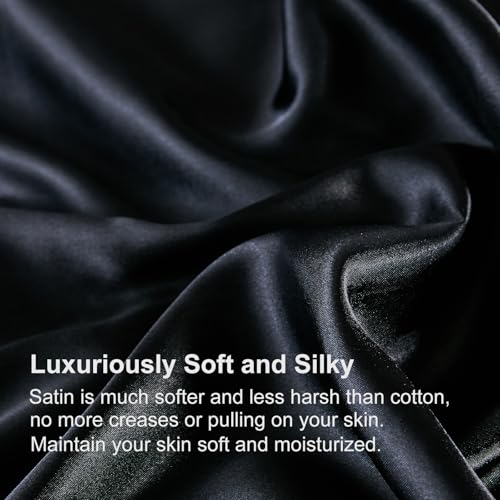 Bedding_Dreamer Black Silky Comforter Set Satin King Bed in a Bag 8 Pieces Luxury Hotel Silky Bedding with 1 Comforter, 1 Flat Sheet, 1 Fitted Sheet, 4 Pillowcases, 1 Cushion Cover (King, Black) Bedding_Dreamer