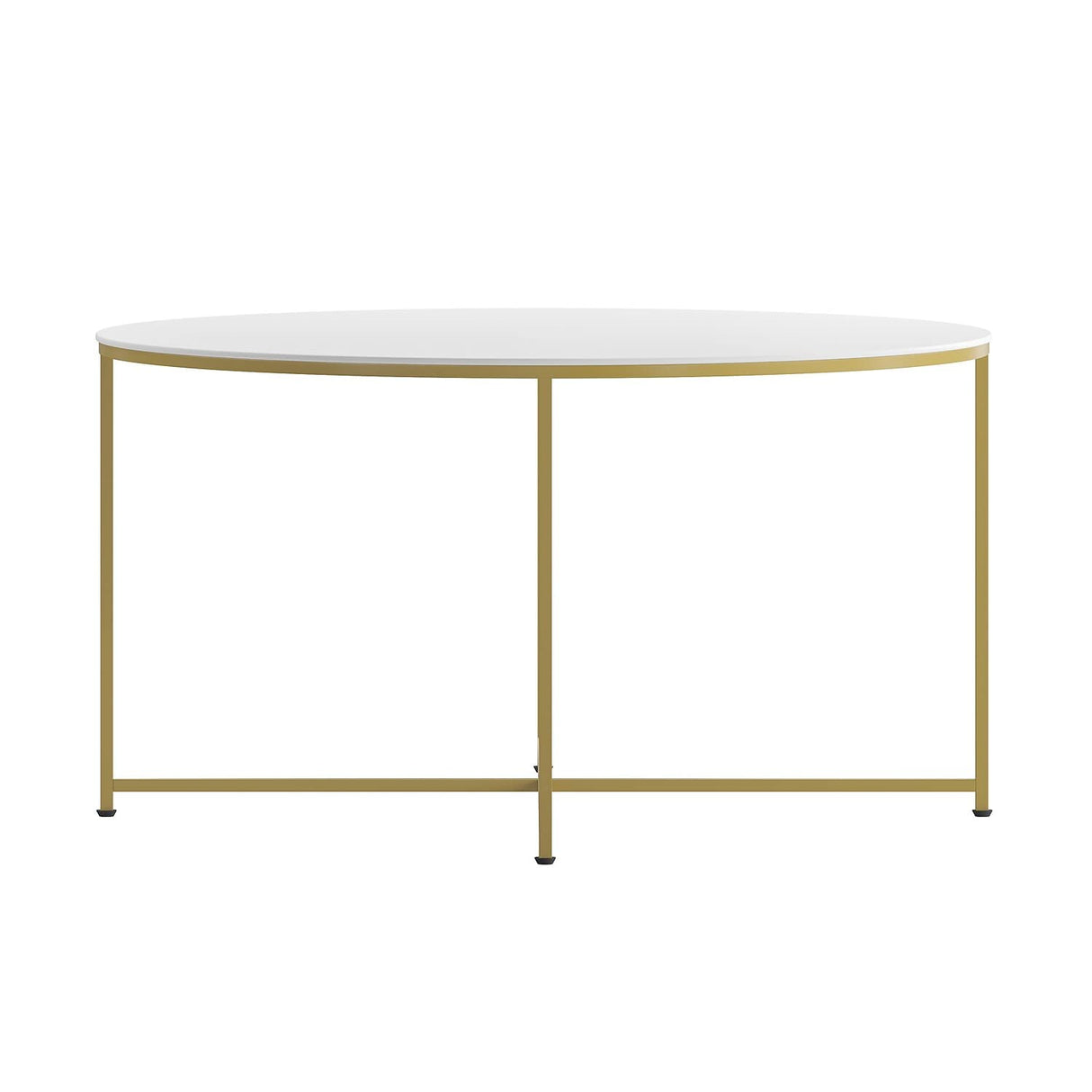Flash Furniture Hampstead Collection Coffee Table - Modern White Finish Coffee Table - Crisscross Brushed Gold Frame Flash Furniture