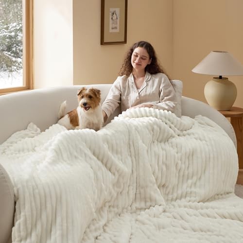 Bedsure Comforter Set Queen Size - GentleSoft™ 3 Pieces Double-Side Fleece Fluffy White Comforter Set, Cozy Striped Room Decor Aesthetic, Luxury Bedding Queen Size, 2 Pillowcases, 90x90 Inches Bedsure
