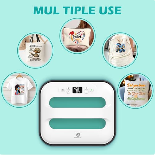 EASYCOUNT E Heat Press Machine 12" x 10" Portable & Easy Heat Press for T-Shirts, Pillows, Tote Bags & More (White-Green) EasyCount E