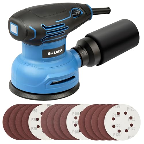 G LAXIA Orbital Sander,2.5Amp 5-inch Electric Sander with 15 piece Sanding Discs, 6 Variable Speed 6000-13000OPM and Dust Collection System for Sanding and Polishing G LAXIA