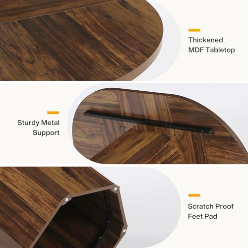 Tribesigns 55.12 Inches Oval Dining Table for 4-6 People, Wood Kitchen Table, Rustic Dinner Room Table, Home Furniture Kitchen Table for Kitchen, Home Dining Room, Living Room, Wooden Base, Brown Tribesigns