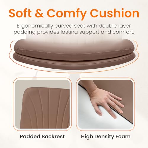 NEO Chair Criss Cross Chair with Wheels Armless Cross Legged Office Desk Wide Comfy Vanity Makeup Chair Adjustable Swivel Rolling Computer for Home Office PU Leather (Brown) NEO CHAIR