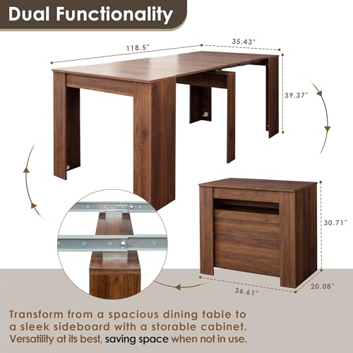 DMAITH 20"-118" Extendable Dining Table for 2-12 People, Modern Modular Extension Table, Space-Saving Extra Long Folding Dining Table, Multifunctional Conference Meeting Table, Walnut DMAITH