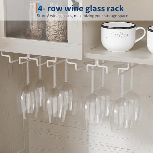 GarveeHome 72 in Tall Kitchen Pantry Cabinet, Kitchen Hutch Bar Cabinet with Microwave Stand, Cupboard with Drawers Glass Doors for Dining Room, White (Antique White, 40" Wide) GarveeHome