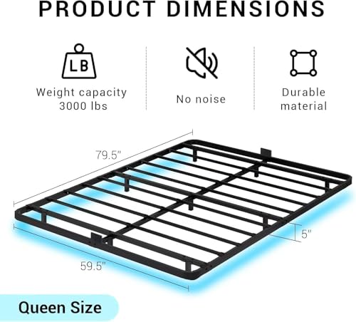 FSJianYi Floating Bed Frame Queen Size with LED Lights Metal Platform Bed No Box Spring Needed Easy to Assemble (Queen (U.S. Standard)) FSJianYi