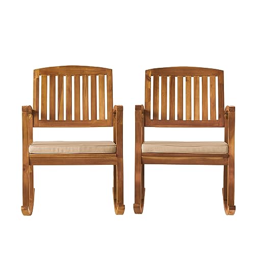 Christopher Knight Home Selma Acacia Rocking Chairs with Cushions, 2-Pcs Set, Teak Finish Christopher Knight Home