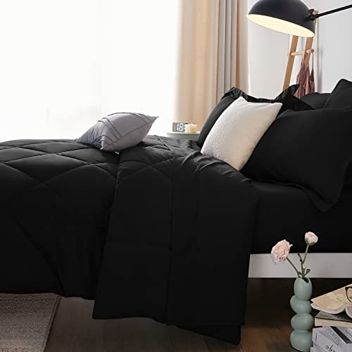 CozyLux Full Size Comforter Sets Black - 7 Pieces Bed in a Bag Full, Luxury Soft Bed Set for All Seasons, Bedding Set with Down Alternative Comforter, Sheets, Pillowcases & Shams CozyLux