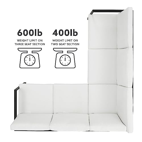 Linon Greyton Black Aluminum Frame Outdoor Sectional with White Removable Cushions Linon