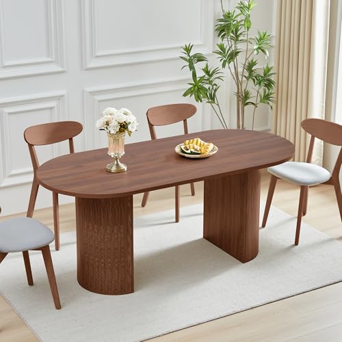 70.8 Inch Dining Table for 4-6 People, Oval Kitchen Table with Semi-Cylindrical Legs Base, Modern Farmhouse Round Dinner Tables for Dining Room Kitchen Living Room (Walnut) weselon