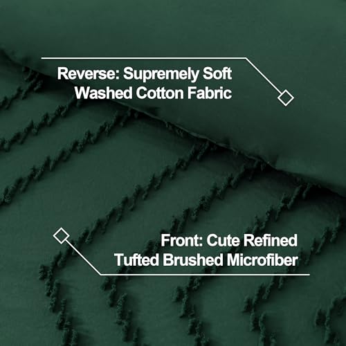 Litanika Queen Comforter Set Dark Emerald Green, 3 Pieces Lightweight Chevron Tufted Bedding Comforter Set, Fluffy Winter Down Alternative Comforter Bed Set Gift Choice