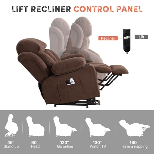 BOSMILLER Power Lift Recliner Chair with Massage and Heat for Elderly, Electric Recliner Single Sofa with Two Cup Holders, Extended Footrest, Side Pocket and USB Charge Port for Living Room