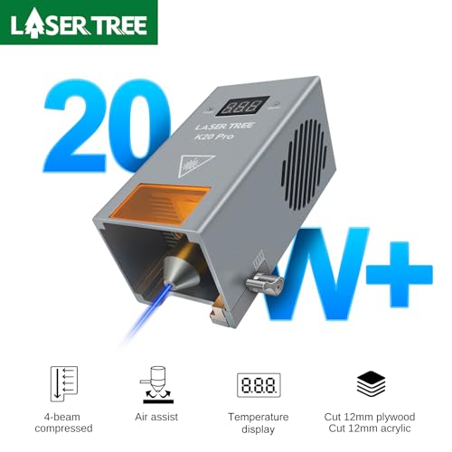 LASER TREE Laser Module, 20W(20000 mW) Output Diode Laser Cutter Module, Higher Accuracy Laser Engraving Module for Wood, Metal, Acrylic, Suitable for Laser Engraver Cutter DIY Machine, Class 4 LASER TREE