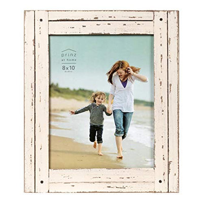 Prinz Homestead 8x10 Distressed Wood Picture Frame, Antique White, Tabletop or Wall Mount