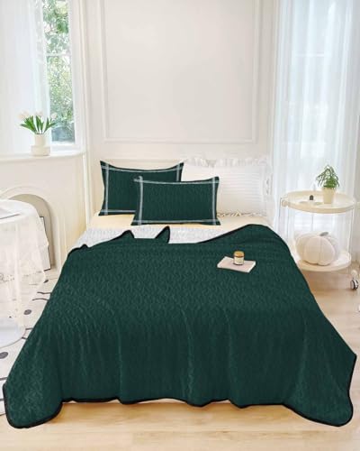 Litter Star Minimalist Art Solid Dark Green Full Quilt Bedding Set,Summer Quilt Lightweight Quilted Coverlet with 2 Pillow Shams, Plain Single Pure Color 3-Piece Bedspread Quilt Set for All Season Litter Star