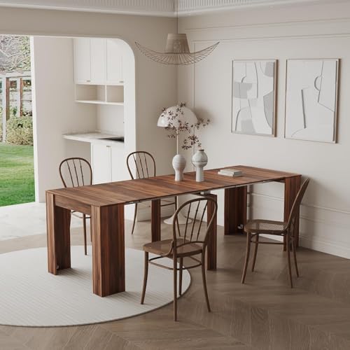 DMAITH 20"-118" Extendable Dining Table for 2-12 People, Modern Modular Extension Table, Space-Saving Extra Long Folding Dining Table, Multifunctional Conference Meeting Table, Walnut DMAITH