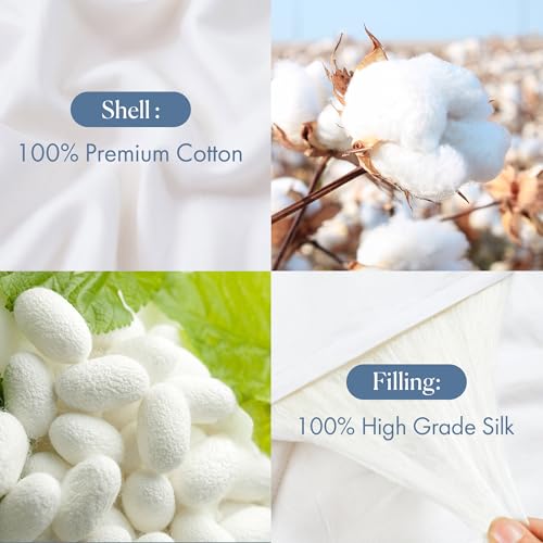 Mommesilk Silk Comforter/Duvet/Quilt, 100% Natural Silk Bedding Blanket, Cool for Summer, Machine Washable White, Full 76x87 Inch Mommesilk