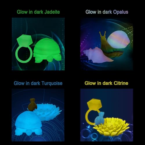 YOUSU 3D Printer Filament Bundle, Glow in The Dark Filament Multicolor, Green, Blue, Yellow and Rainbow PLA Filament 1.75 mm, Dimensional Accuracy +/- 0.03 mm, 250g X 4 Pack Yousu