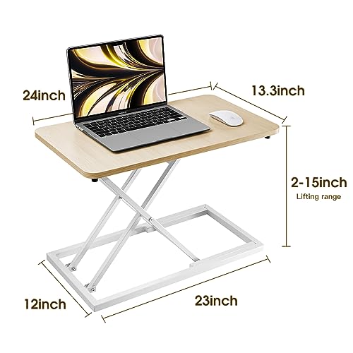Omhuzsyo standing desk converter Stand up office desk riser on the desktop is suitable for use in laptops and single monitor work consoles, home offices, and can be adjusted in height(Log Color) Omhuzsyo