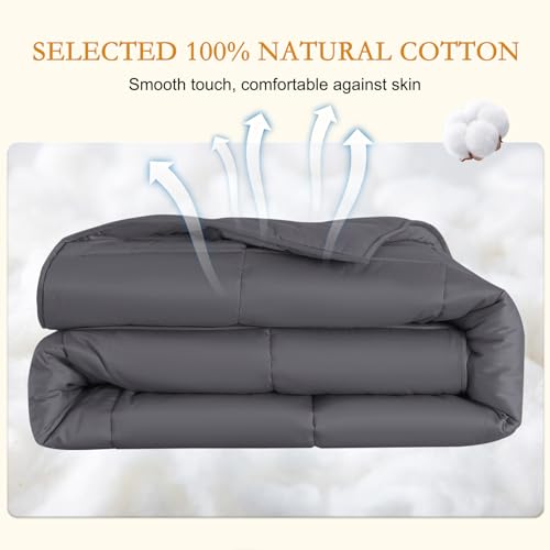 YOUR MOON Luxurious All Season Wool Comforter Queen Size, 100% Natural Australian Duvet Insert, Noiseless Cotton Cover, Medium Weight (Dark Gray) YOUR MOON