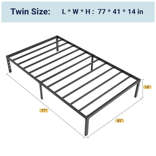 Allewie Twin Bed Frame, 14 inch Metal Platform Beds with Storage Space, No Box Spring Needed and Easy Assembly, Black Allewie