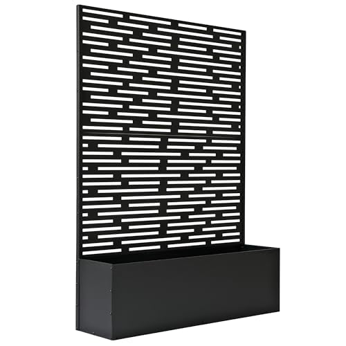 Oakland Living 6 ft. X 4 ft. Black Freestanding Metal Privacy Screen Room Divider with Flower Box Oakland Living