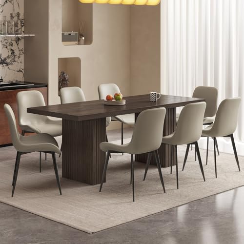 GlimBiz 9 Piece Dining Room Table Set for 8 People, Mid Century Modern 66.93 Inch Rectangle Kitchen Dining Table with 8 Fabric Chairs Set, Suitable for KitchenApartment (Dining Table with 8 Chairs) GlimBiz