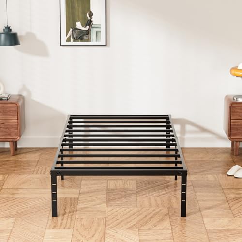 RRG 18 Inch Twin Bed Frames, Single Bed, Heavy Duty Metal Platform with Tool Free Setup, Easy Assembly, Noise Free, Non Slip Black Bed Frame Twin Size RRG