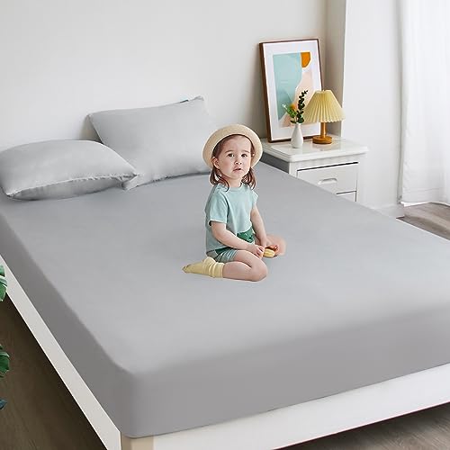 Biloban Twin Fitted Sheet 2 Pack, Twin Bedding Fitted Sheets Only with Deep Pocket up to 14", Bottom Sheet, Shrinkage & Stain Resistant Bed Sheets, Wrinkle Free & Easy Care, Grey Biloban